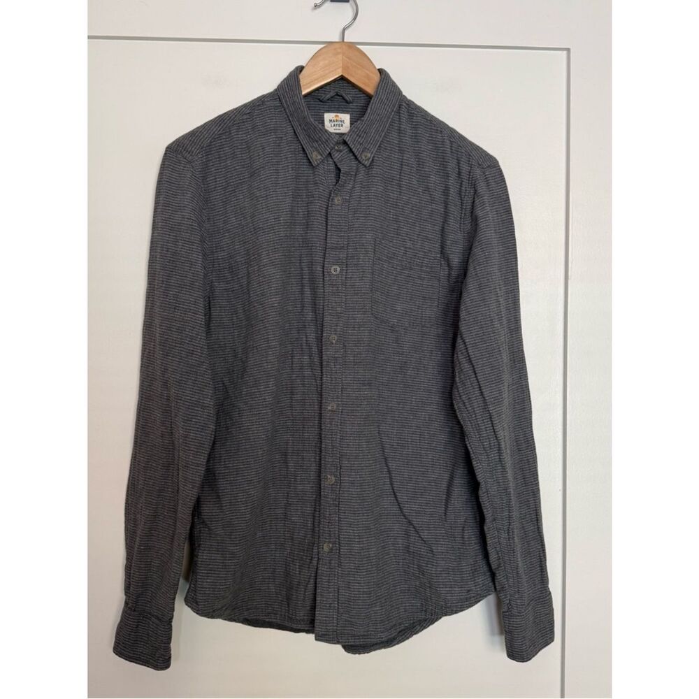 Marine Layer Shirt Mens Sz M Gray Striped Button Down Long Sleeve Organic Cotton